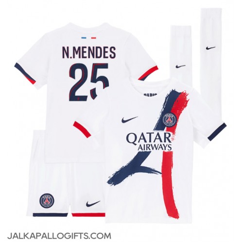 Paris Saint-Germain Nuno Mendes #25 Vieras Peliasu Lasten 2024-25 Lyhythihainen (+ Lyhyet housut)